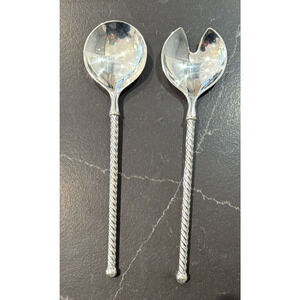 EP ZINC Italy Vintage Serving Spoon and Fork Set Salad Twisted Silverplated 9.5"